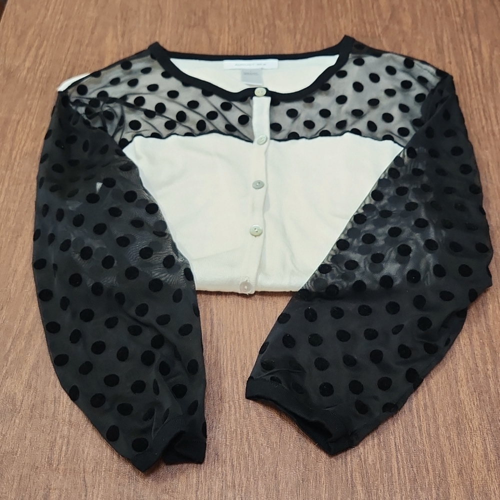 Never Worn August Silk Large Thin Cardigan Sweater Mid-sheer sleeve Cream Black